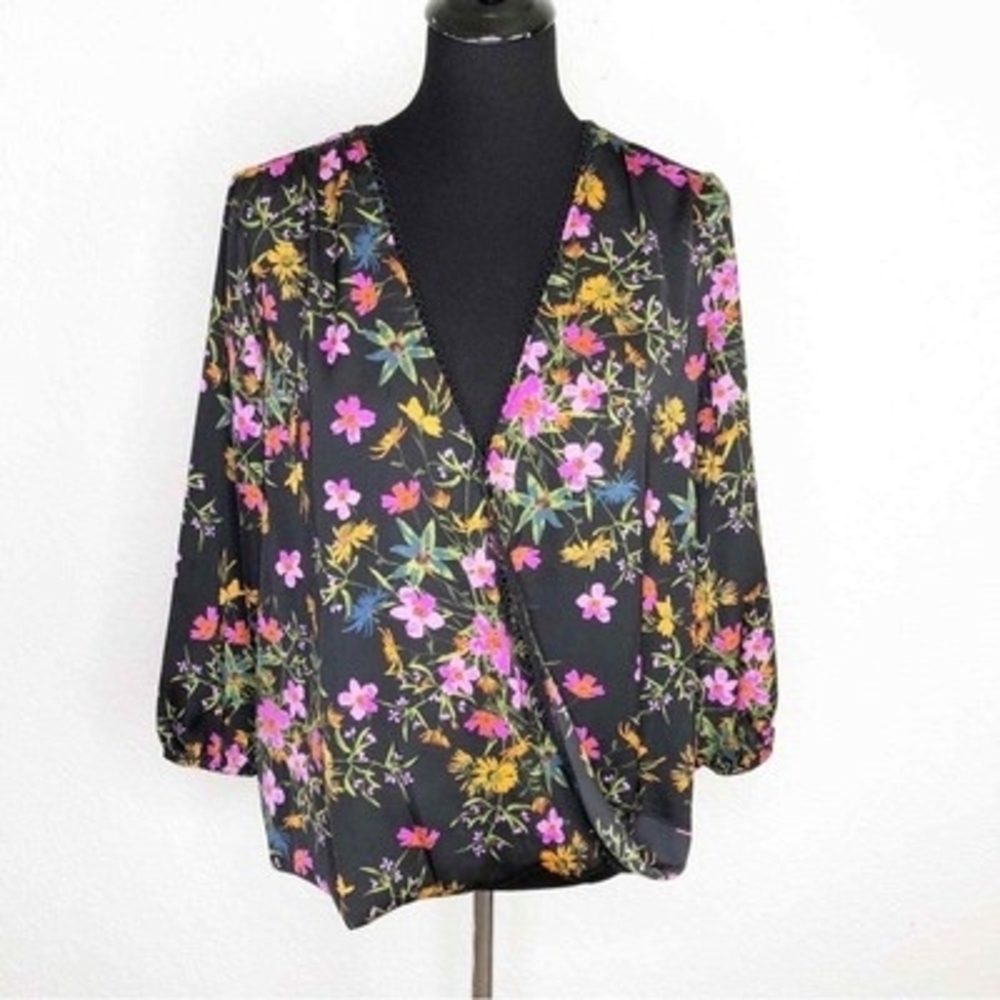 NWOT Silky Floral Wrap Blouse